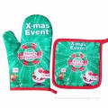 Christmas Printing Oven Gloves with Pot Holders, Made of 100% Cotton Fabric, OEM, Your Designs
